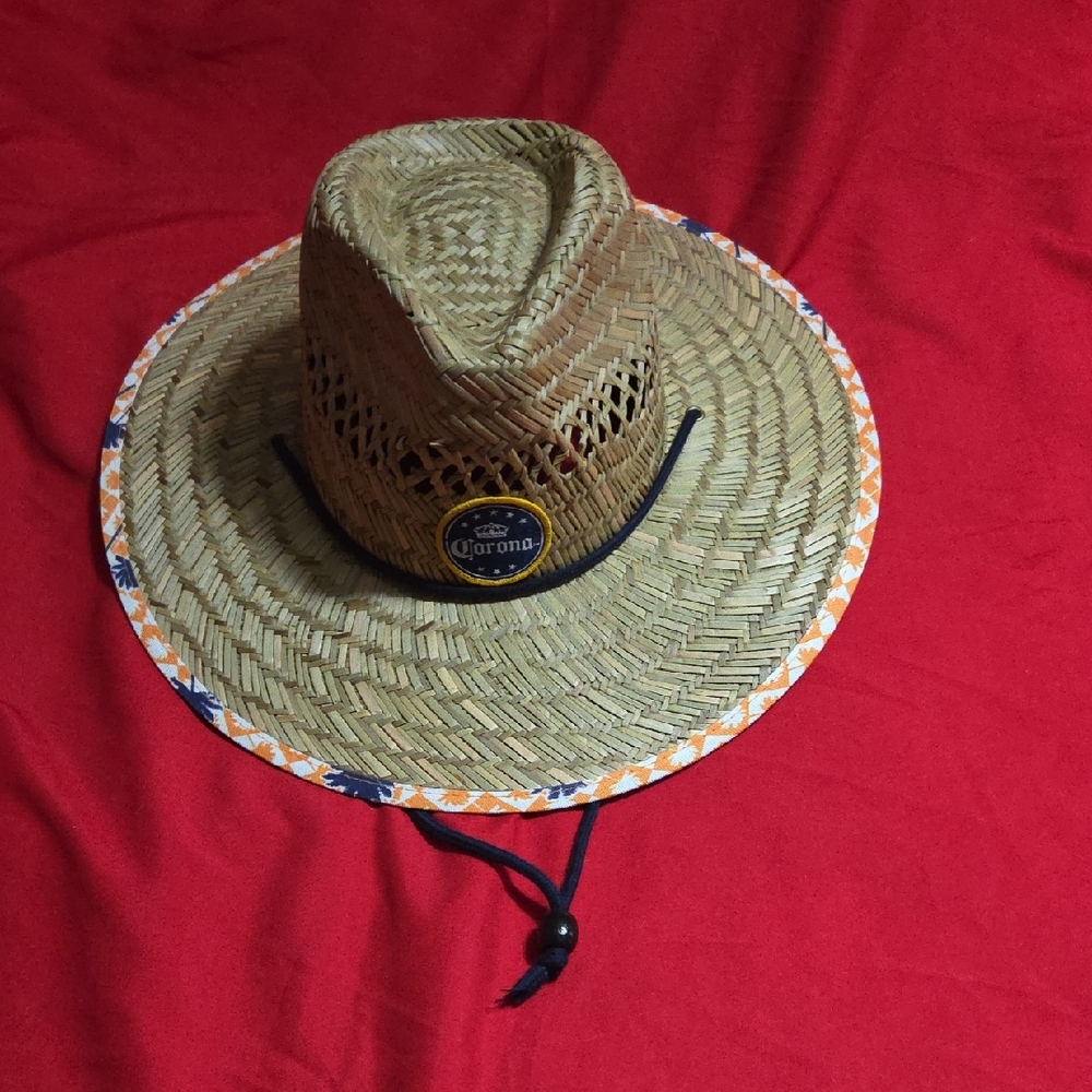 Corona Woven Straw Hat with Black and Orange Accents